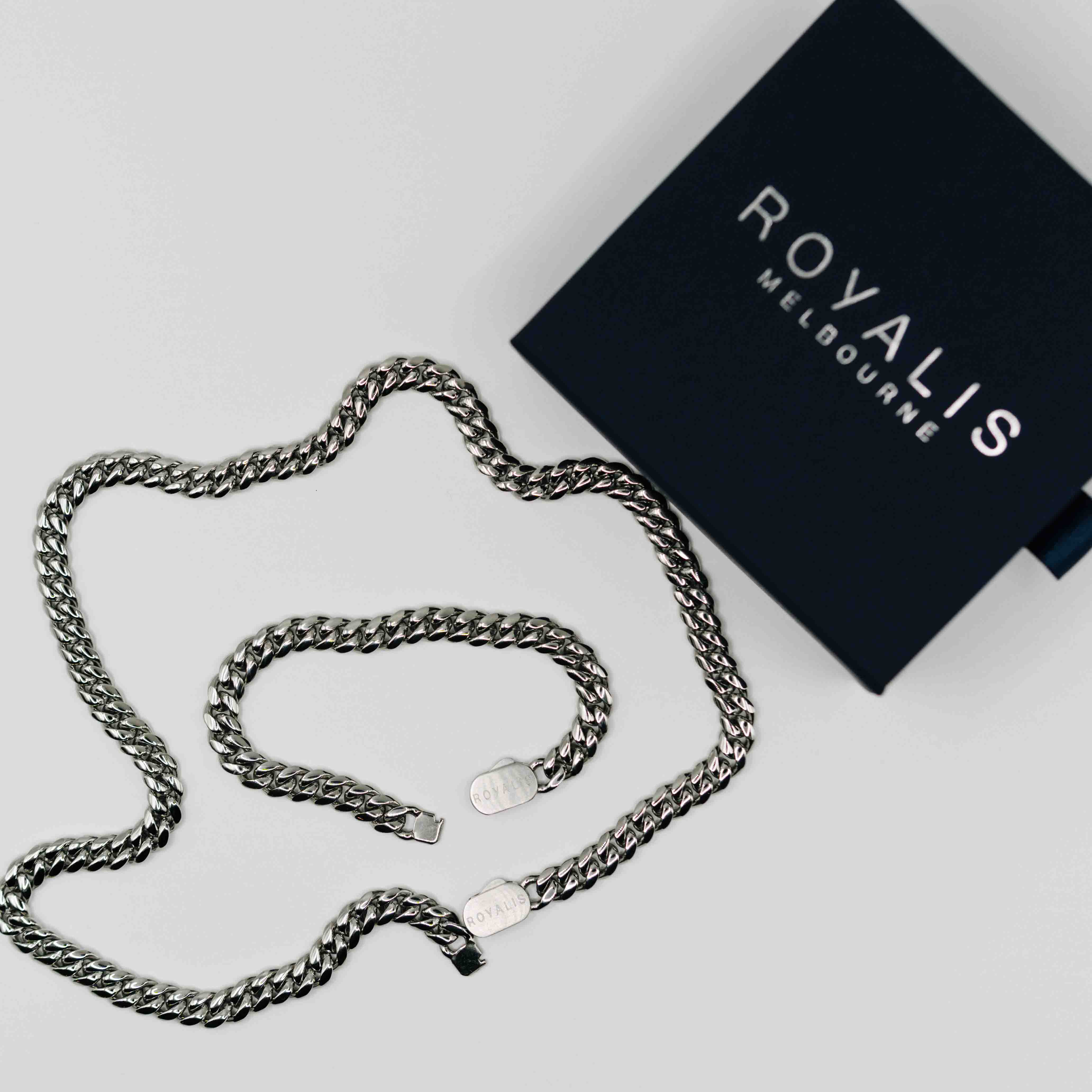 Cuban Chain (White Gold) 8mm Set