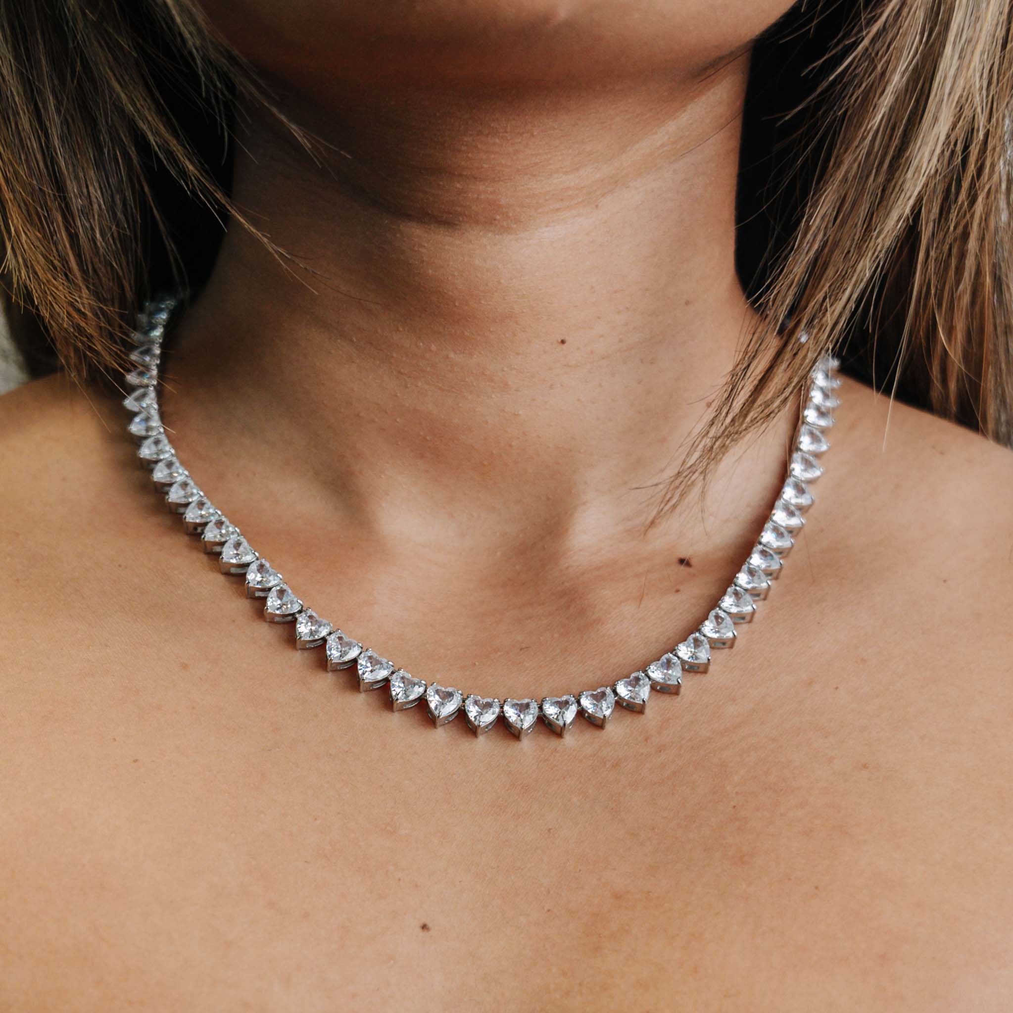 Women's Heart Tennis Chain 6mm (White Gold)