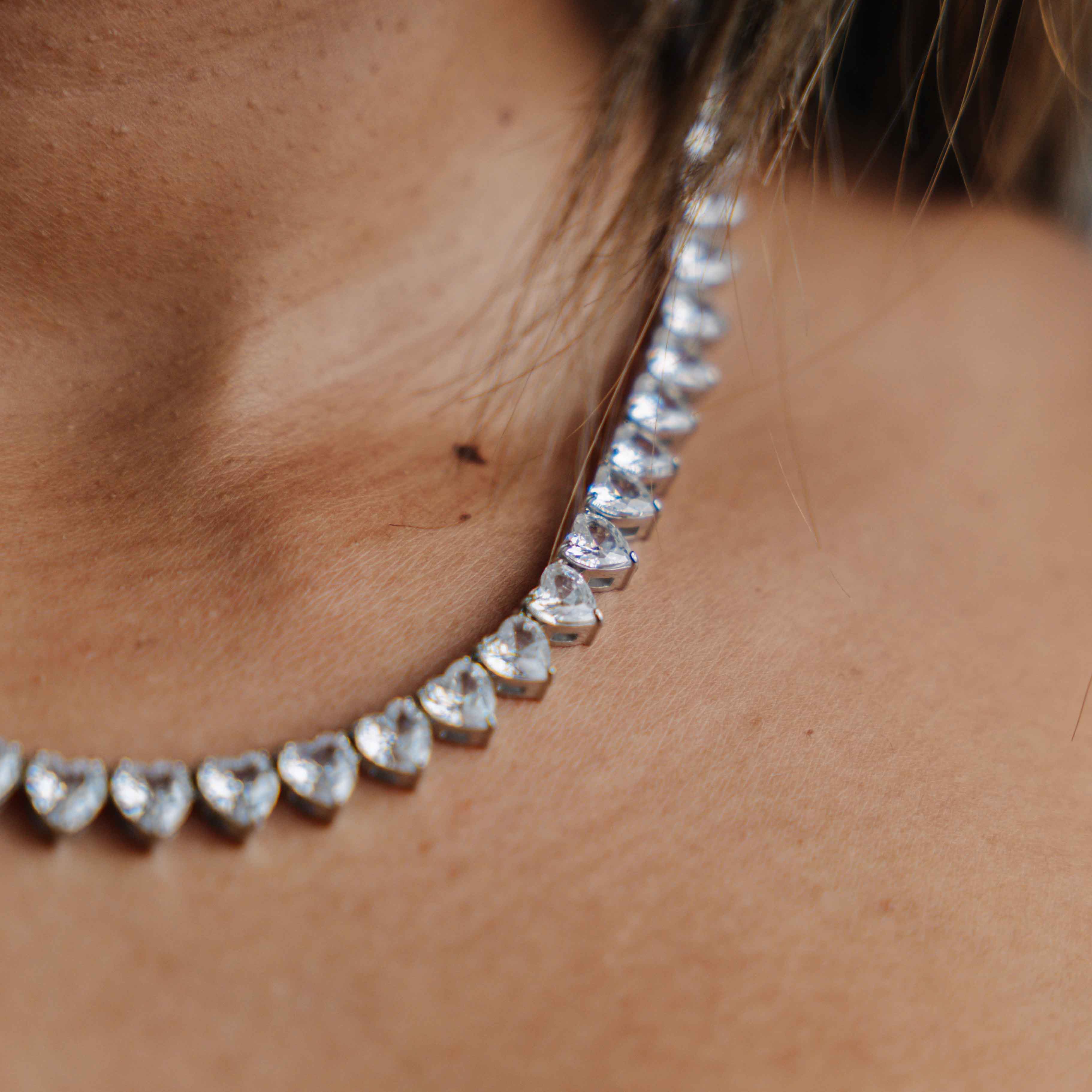 Women's Heart Tennis Chain 6mm (White Gold)