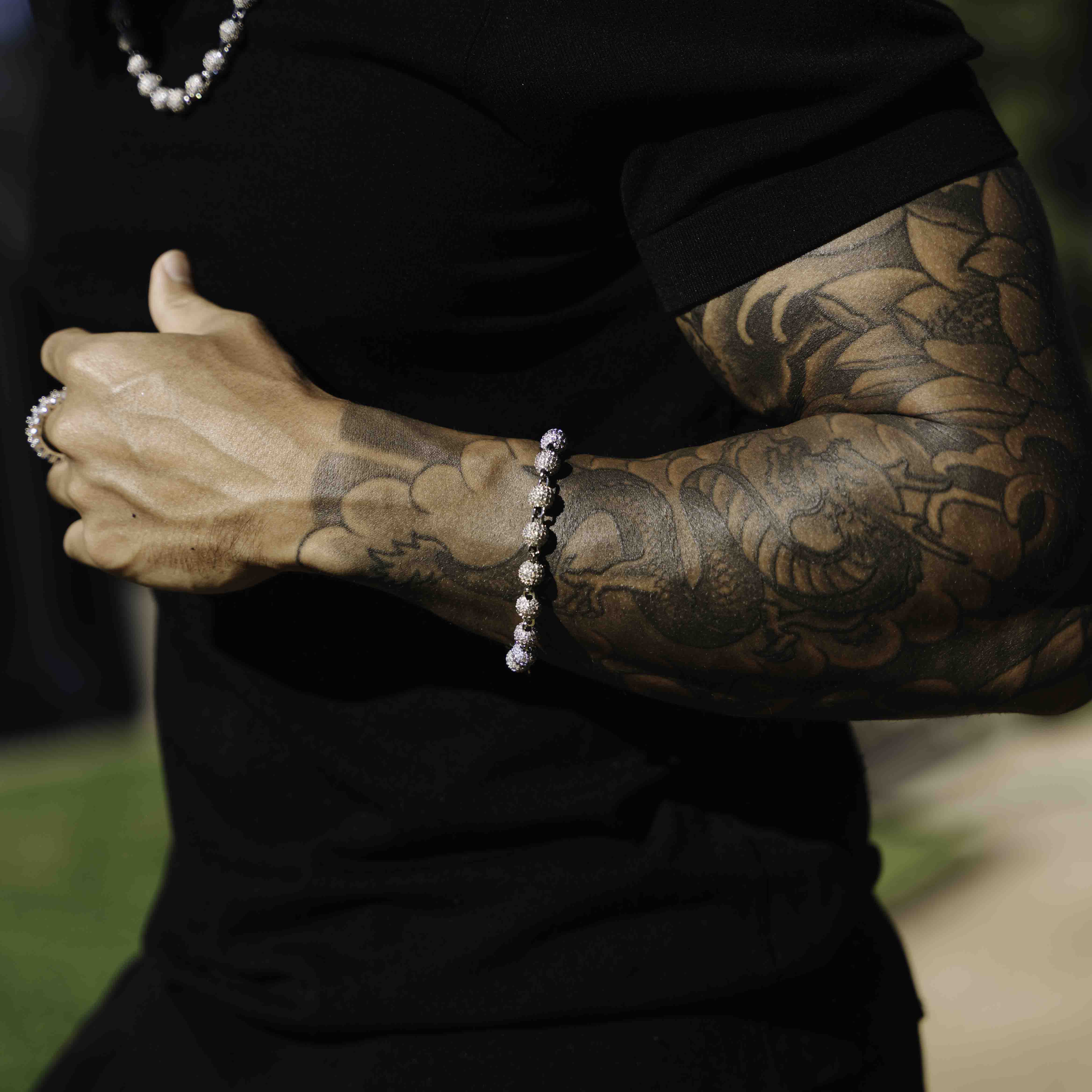 Iced Ball Pendant Set (White Gold) 6mm