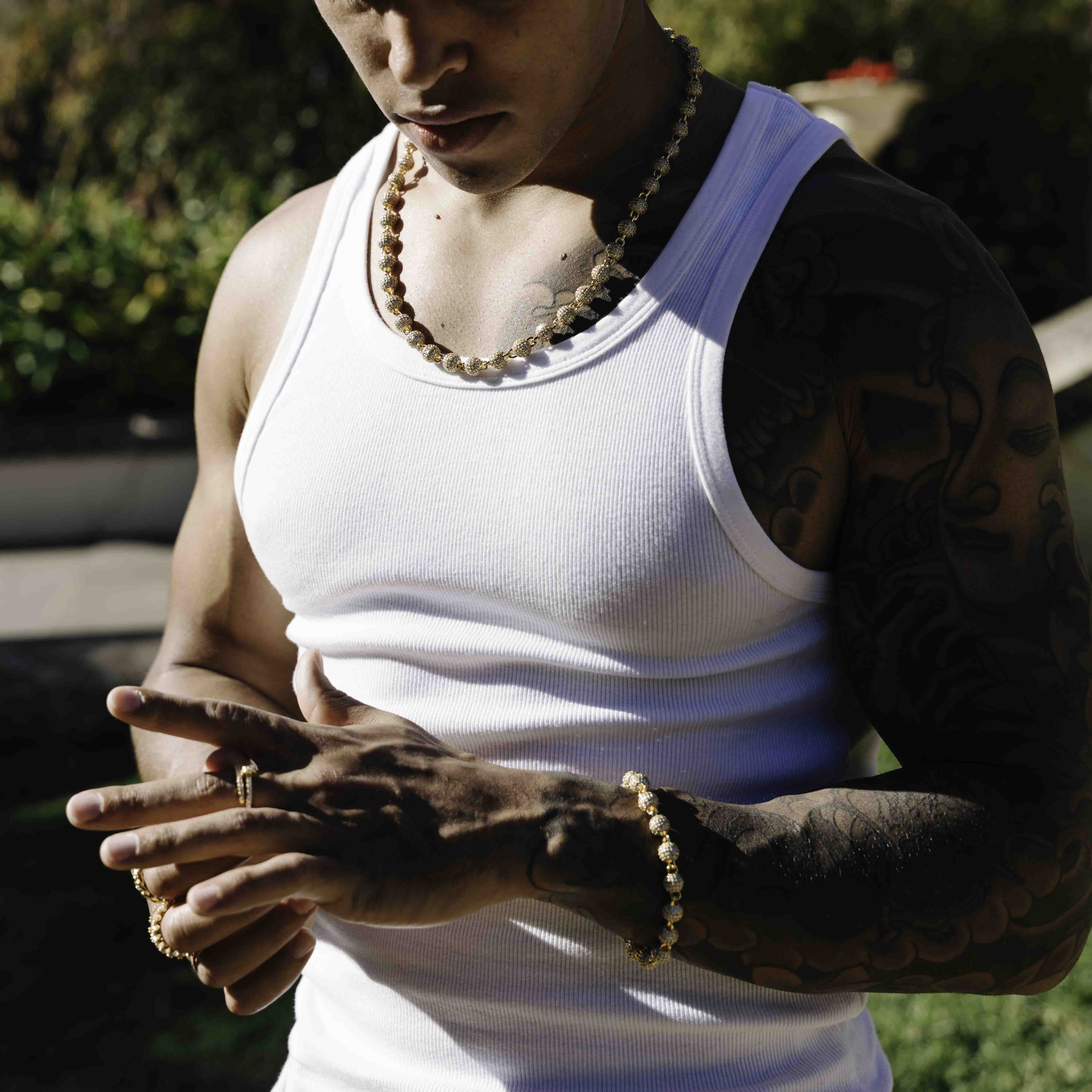 Iced Ball Pendant Necklace (Gold) 6mm