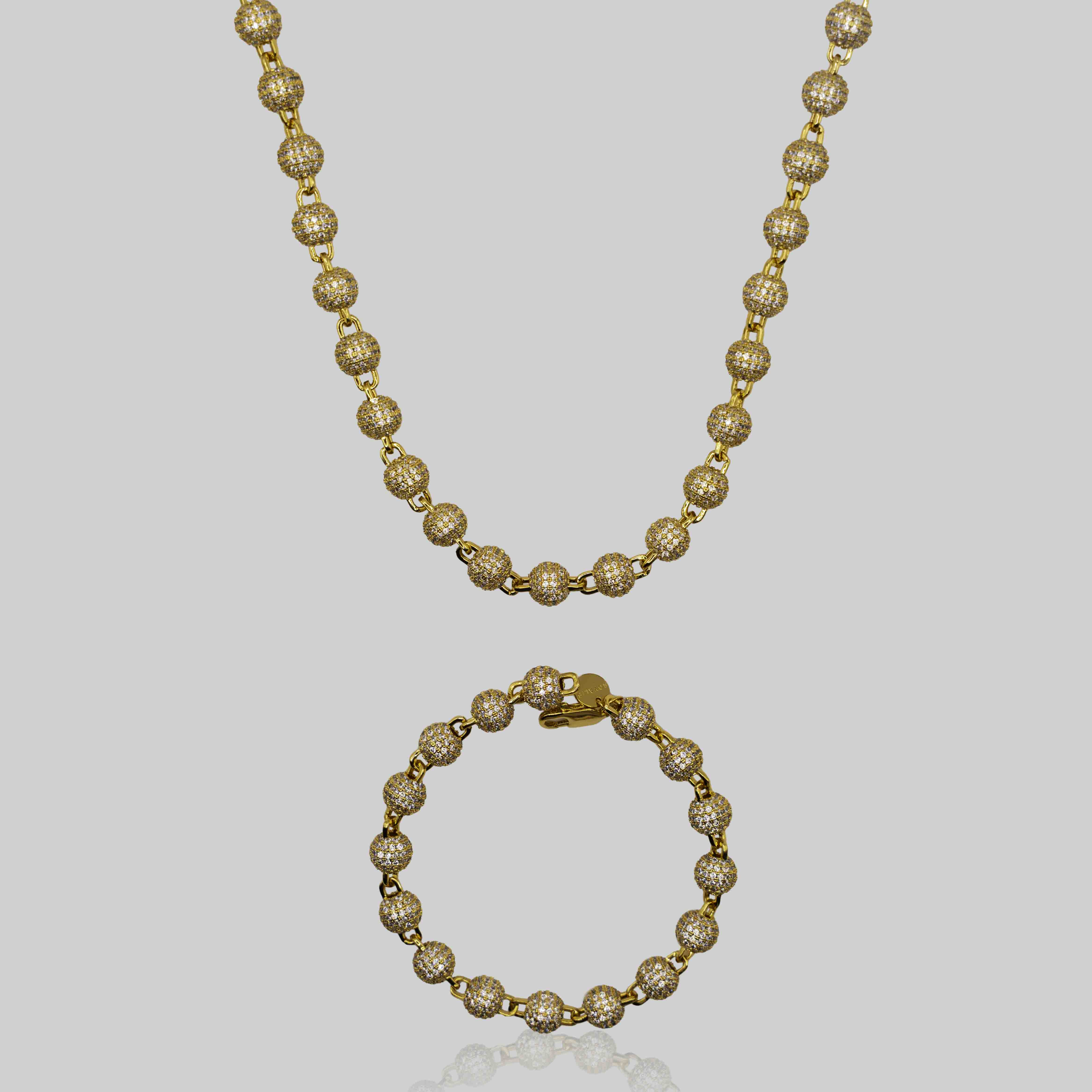 Iced Ball Pendant Set (Gold) 6mm