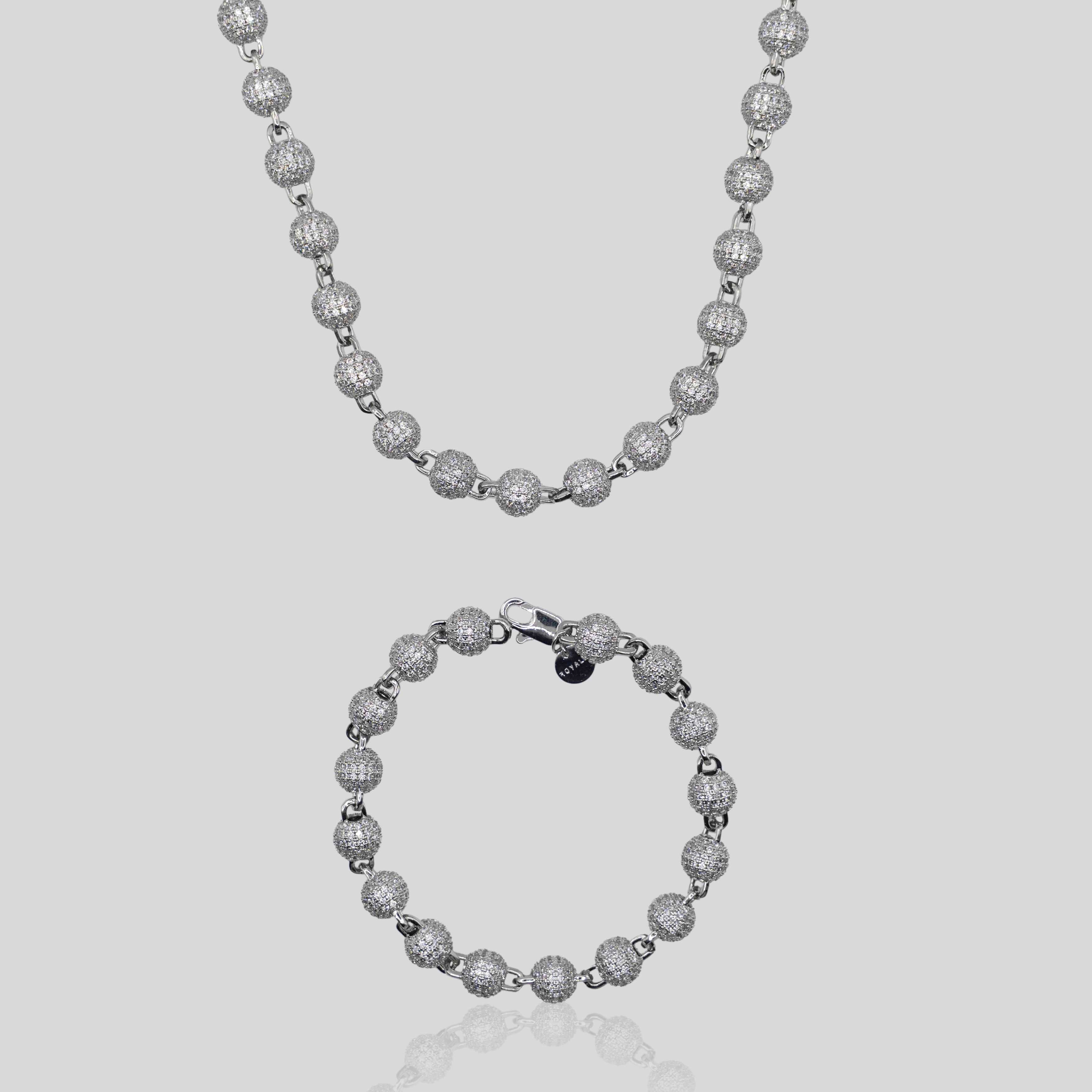 Iced Ball Pendant Set (White Gold) 6mm
