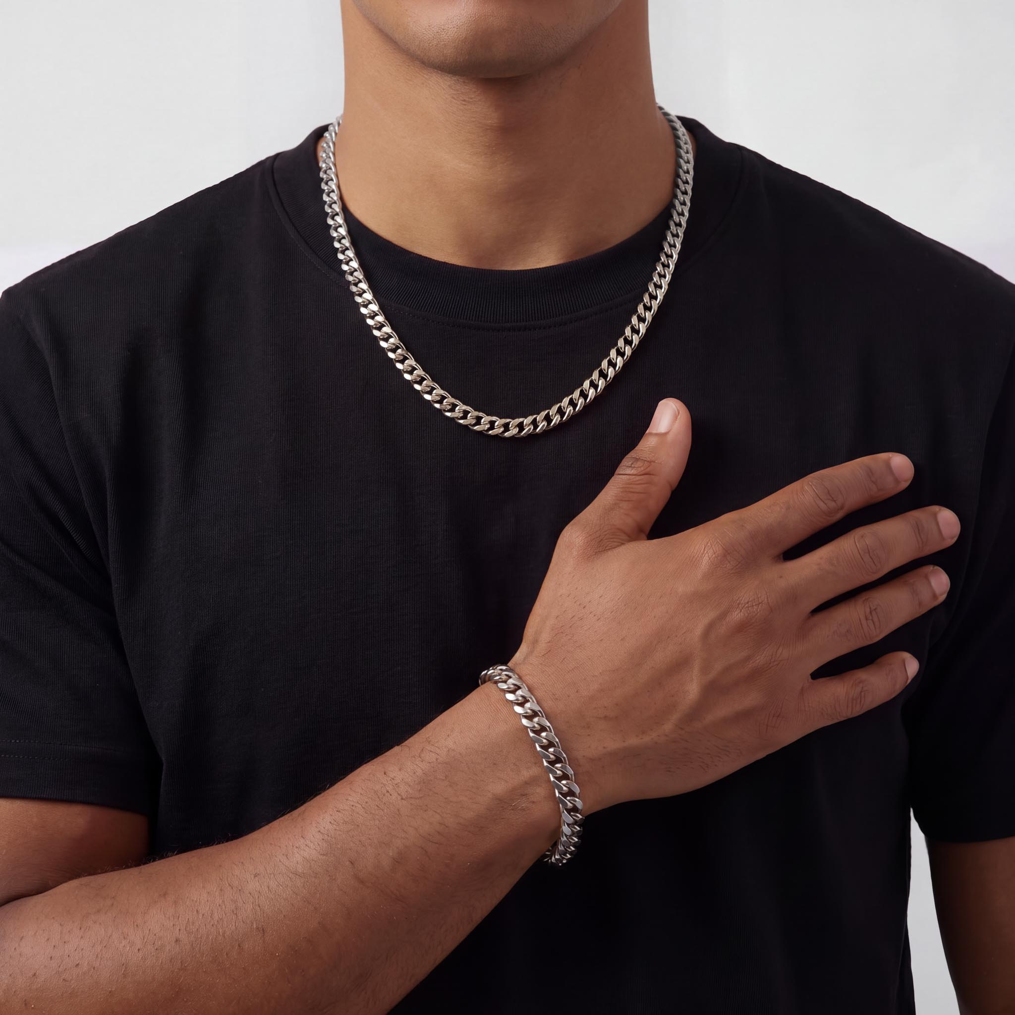 Cuban Chain (White Gold) 8mm Set