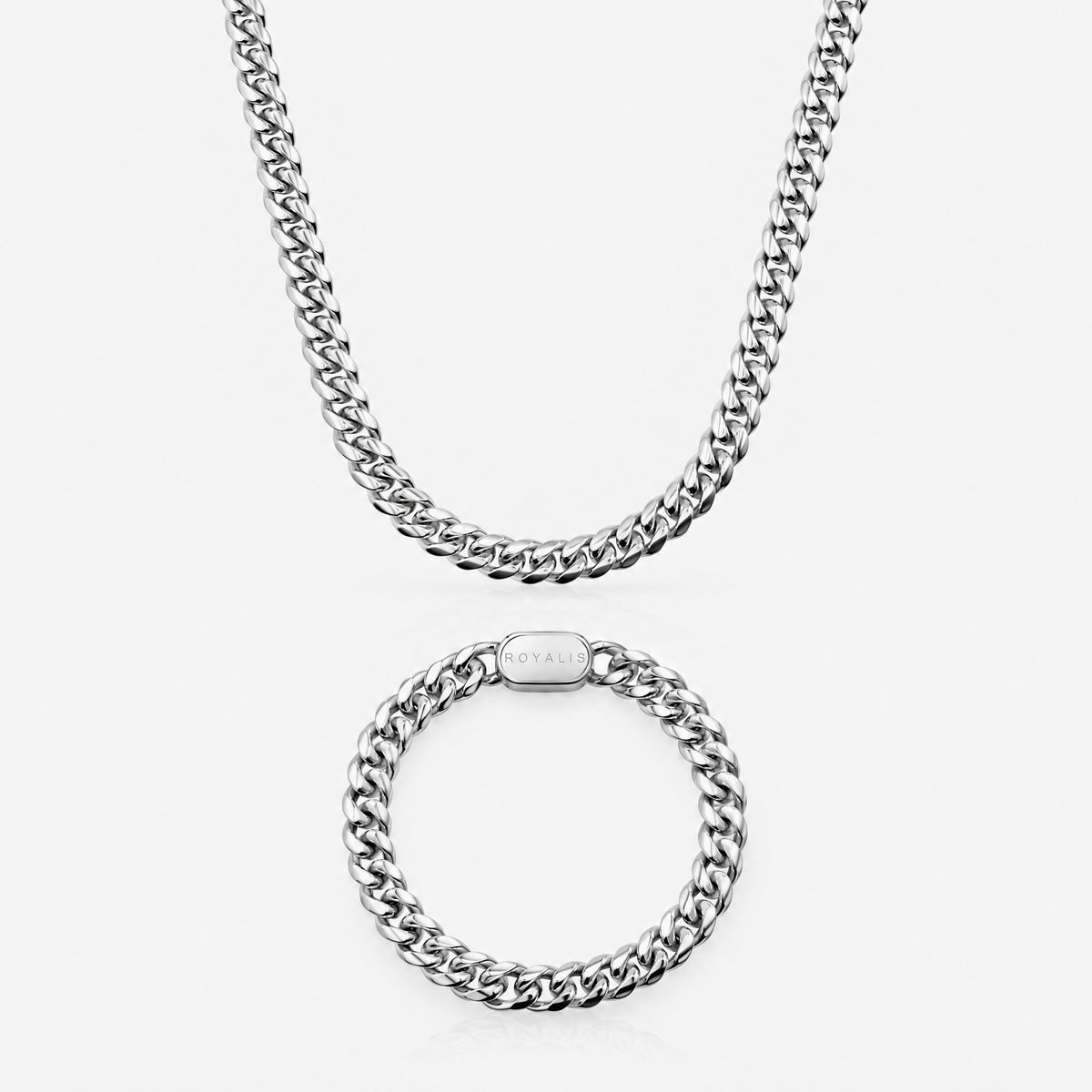 Cuban Chain (White Gold) 8mm Set