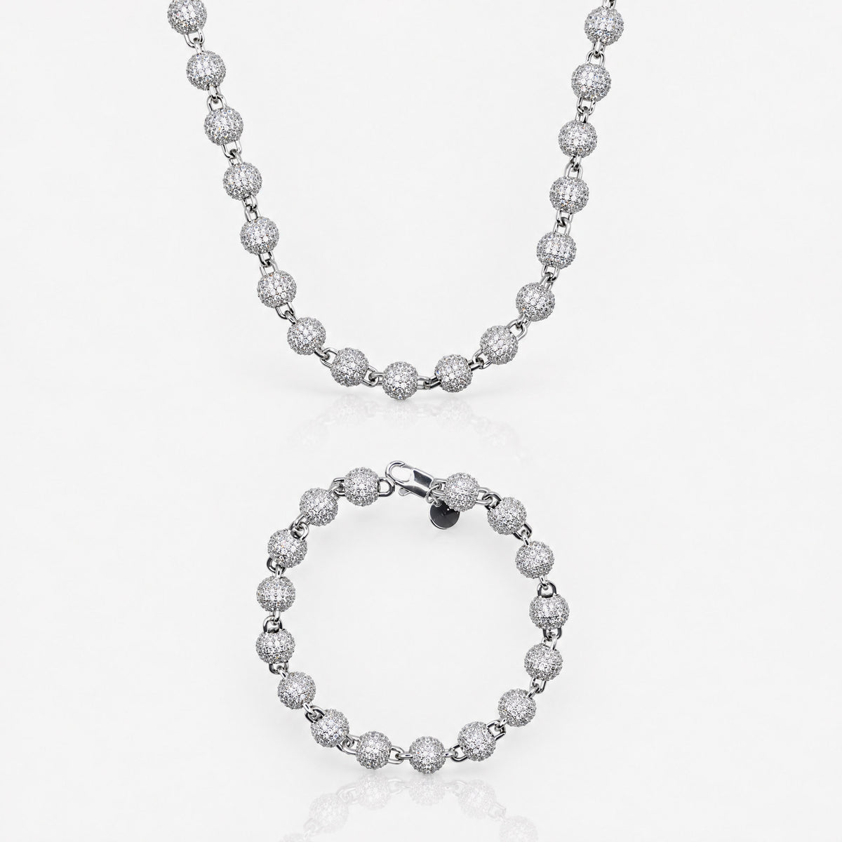Iced Ball Pendant Set (White Gold) 6mm
