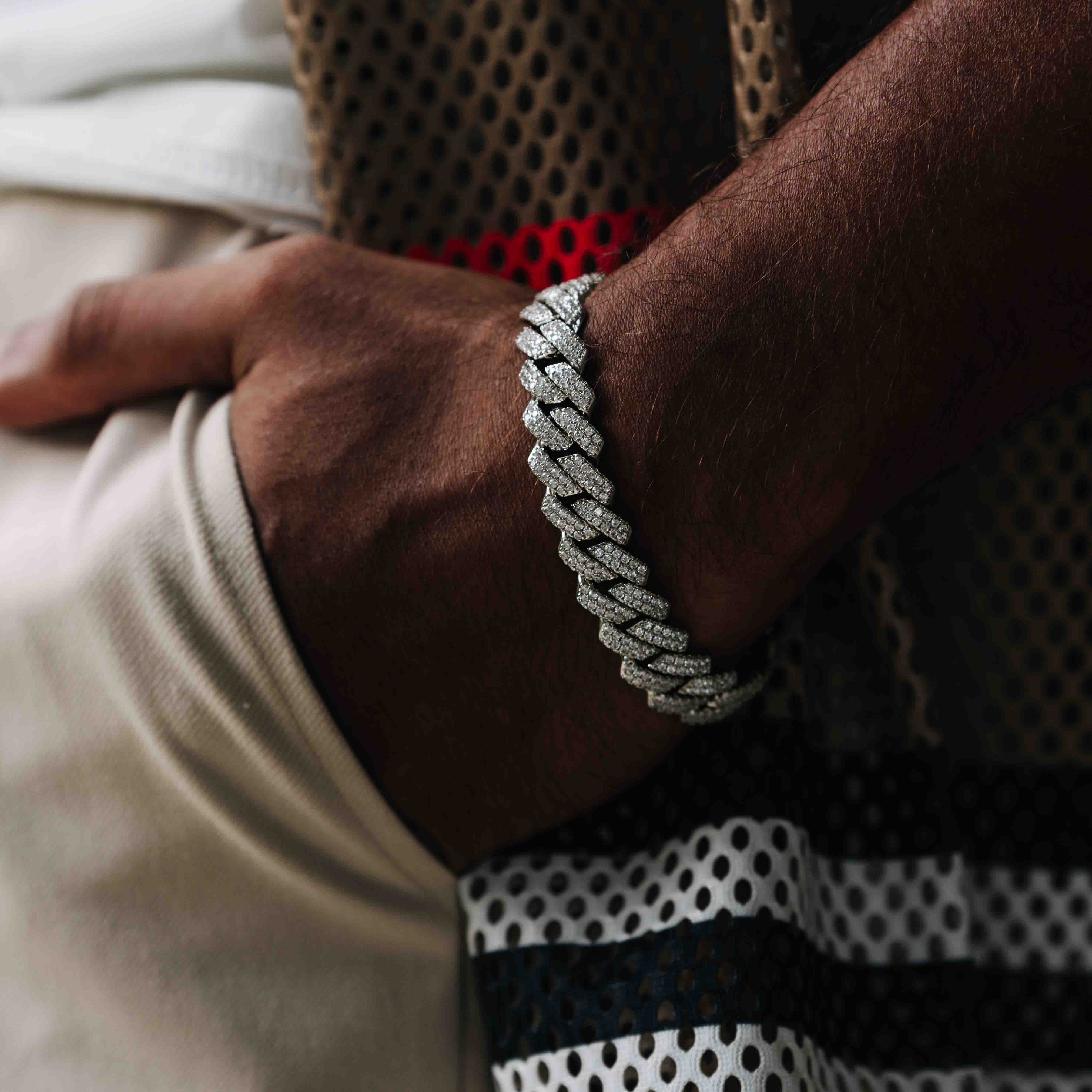 Prong Link Bracelet  (White Gold) 13mm