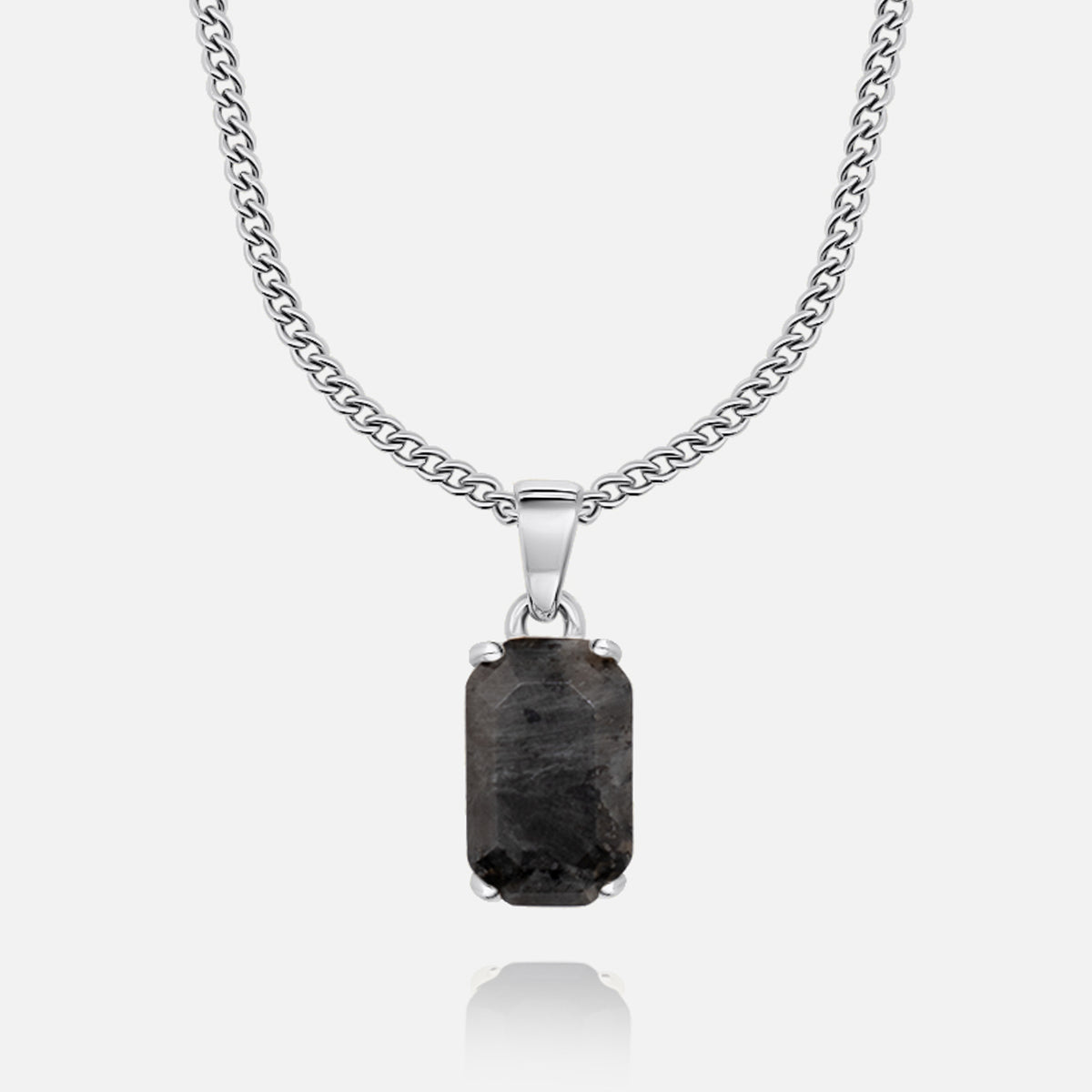 Obsidian Stone Pendant (White Gold)