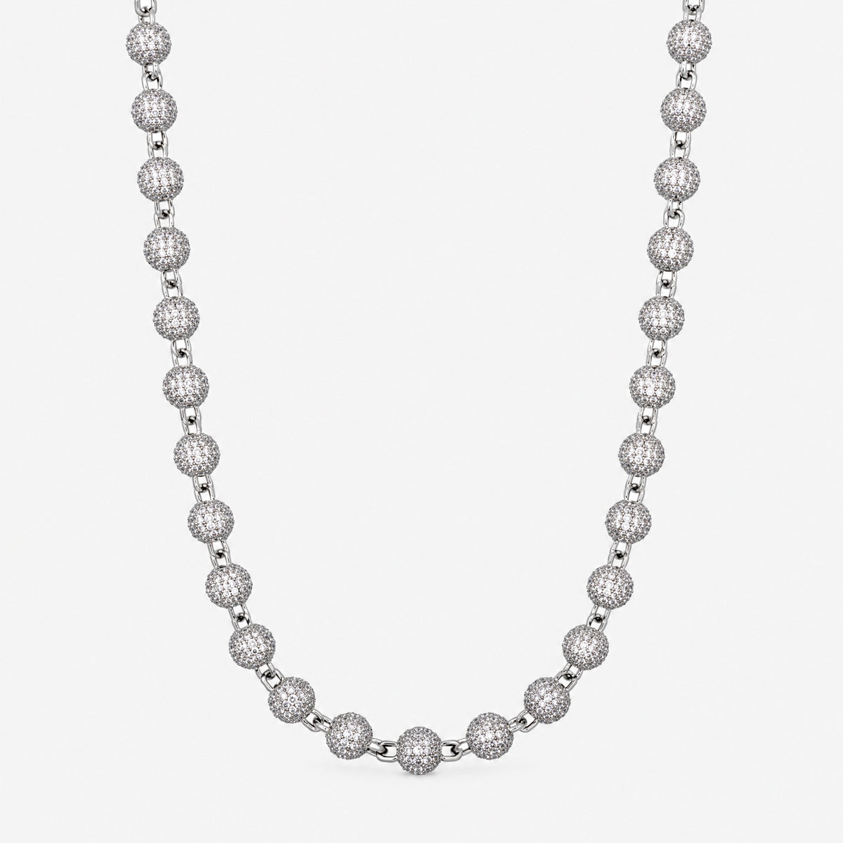 Iced Ball Pendant Necklace (White Gold) 6mm