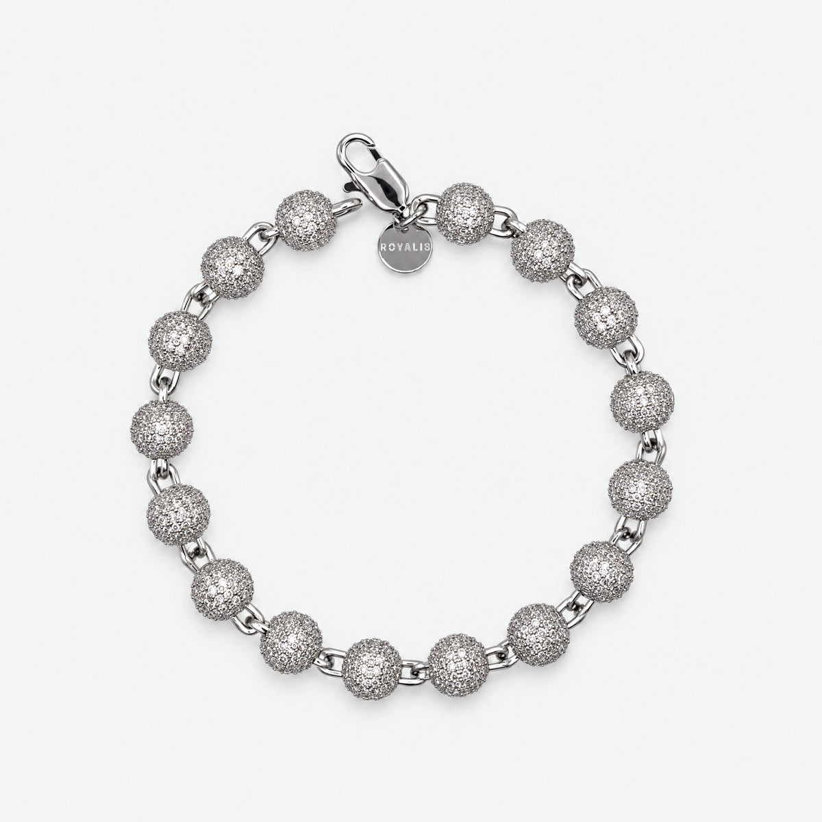 Iced Ball Pendant Bracelet (White Gold) 6mm