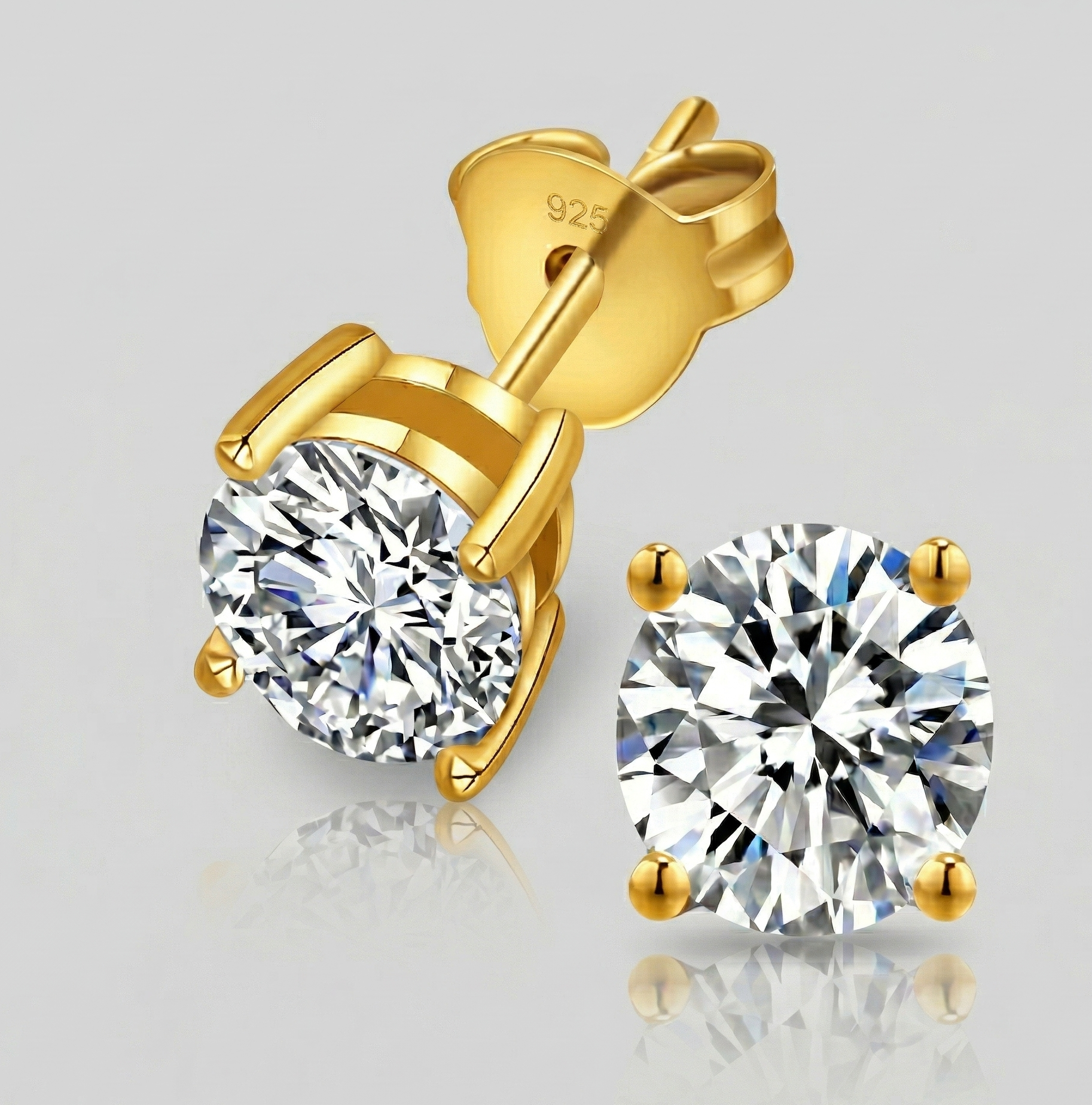 Apex Earrings Gold (Moissanite Round Cut)