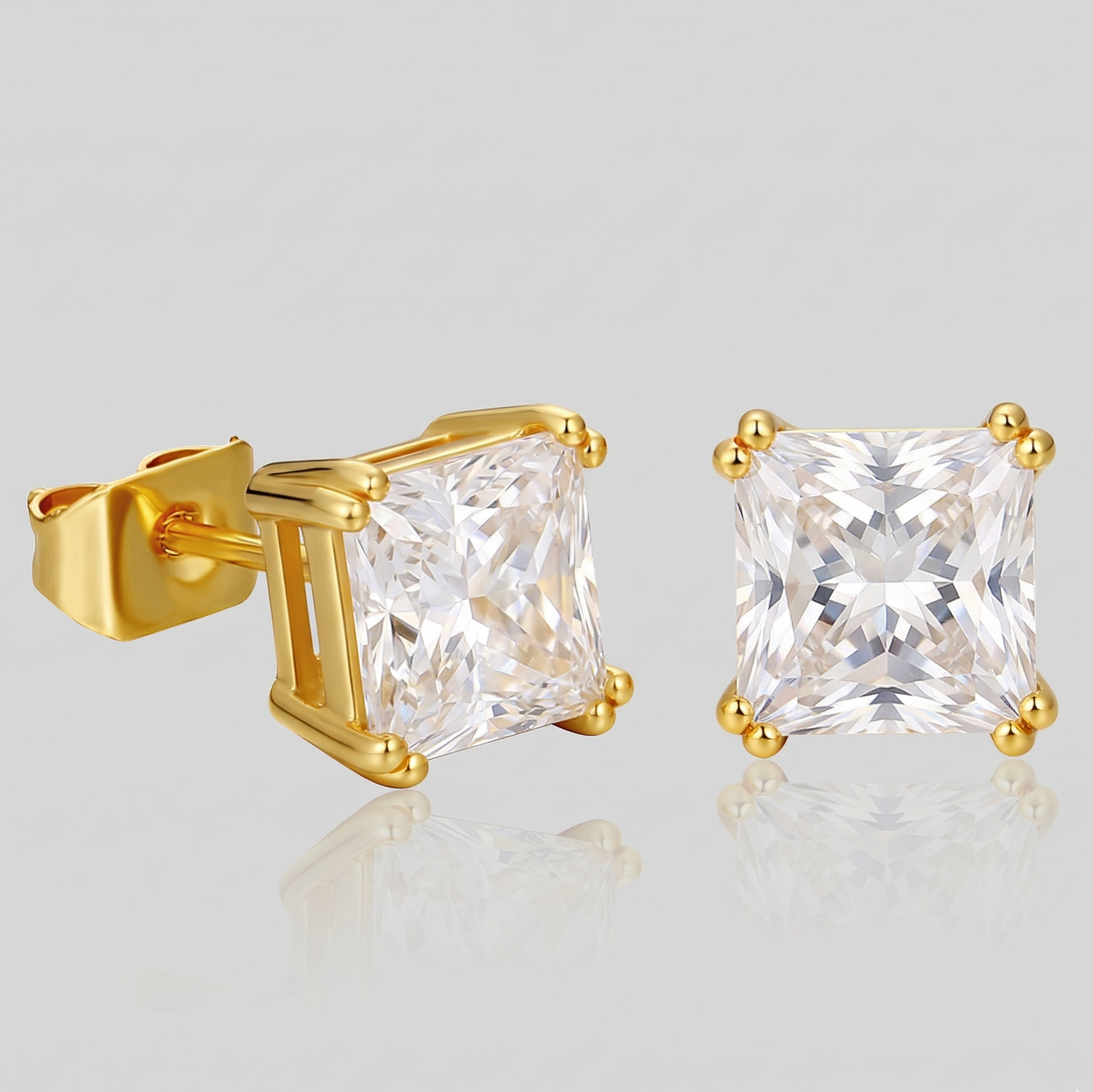 Levon Earrings Gold (Moissanite Princess Cut)
