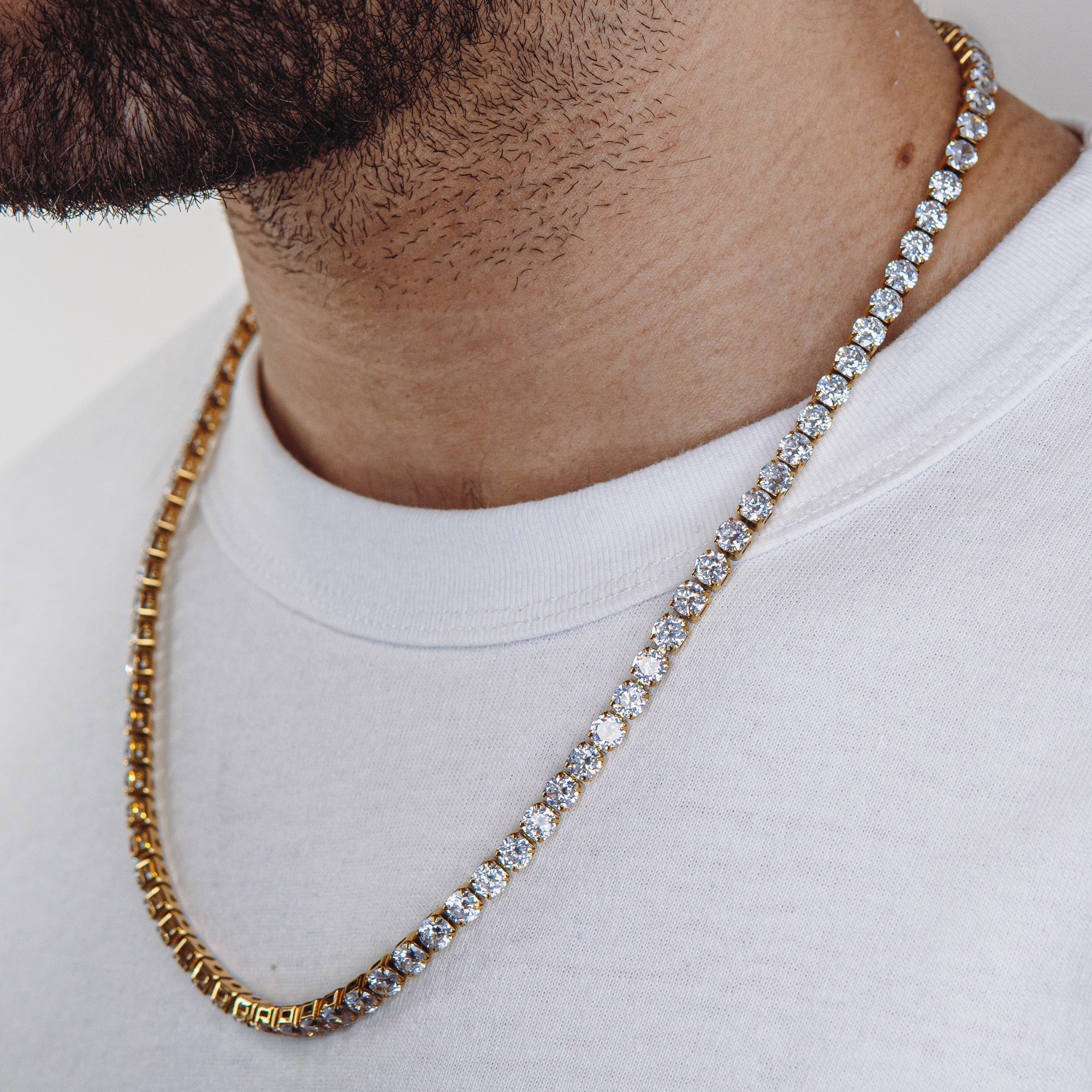 NIV'S BLING - 5mm Lab Diamond Tennis Chain for Men and Women | 18k Gold  Plated 1 Row Cubic Zirconia Hip Hop Jewelry Necklace | Amazon.com